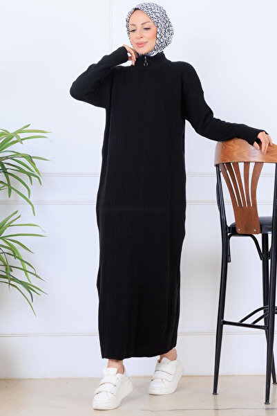 benguen Corded Fabric Knitwear Dress K3005 Black