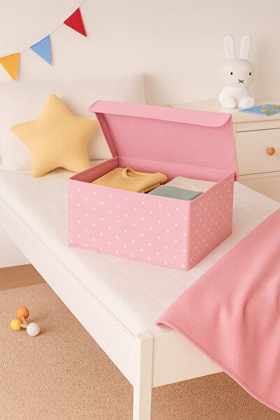 Serstil Küçük Boy Destekli Kapaklı Kutu Hurç - Kıyafet Saklama Kutusu Organizer 40x30x25