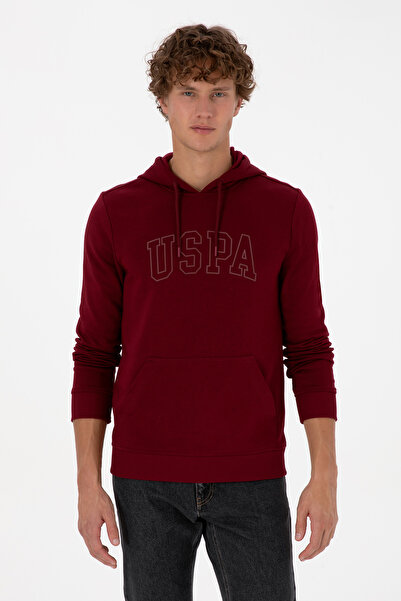 U.S. Polo Assn. Erkek Regular Fit Kapüşonlu Bordo Basic Sweatshirt 50315663-VR014