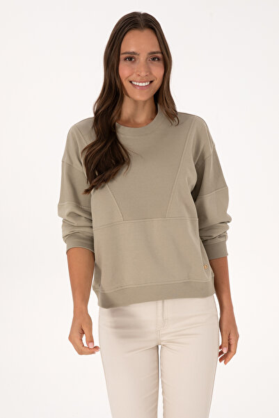 U.S. Polo Assn. سويت شيرت نسائي من القطن باللون الكاكي الفاتح برقبة دائرية 50...