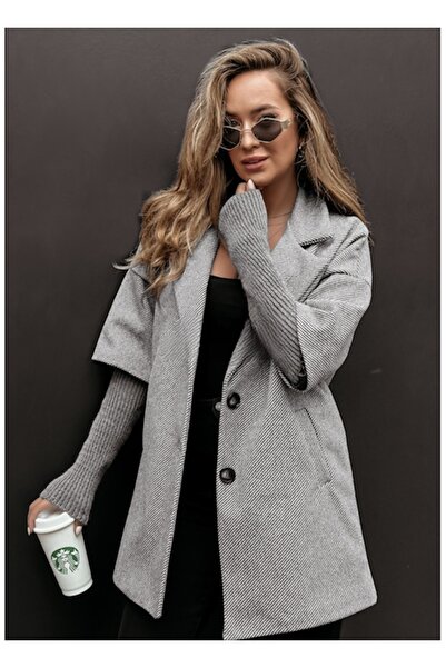 ADAMODA.RO Women's coat with knitted sleeves