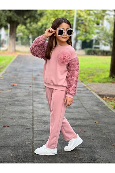 ALPİDS Rose Detail Girls Top and Bottom Tracksuit Set