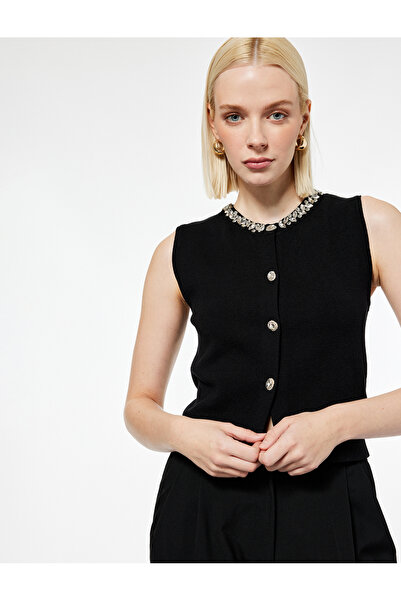Koton Vestă tricotată cu guler rotund pietre cu nasturi