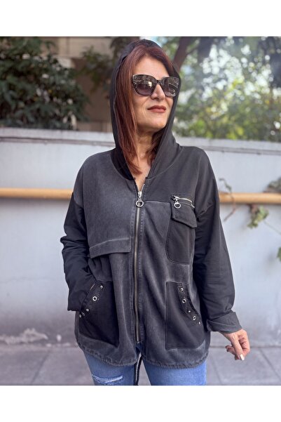 DenizEge حقيبة إيطالية K بغطاء رأس بتفاصيل عين الطائر، لون أنثراسيت