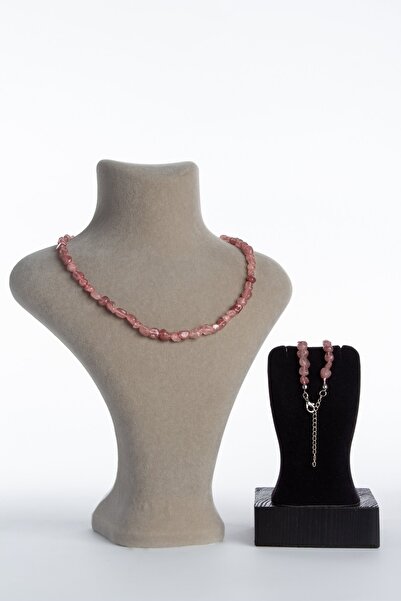 Uçar Doğaltaş Çilek Kuvars Doğal Taş Tımbıl Kesim 4x6mm Kolye