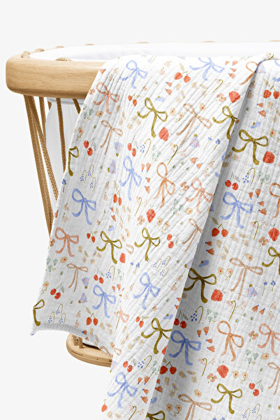 cekic kids 4-Layer Muslin Blanket - Bow Pattern Baby Muslin Blanket - 100x110 cm