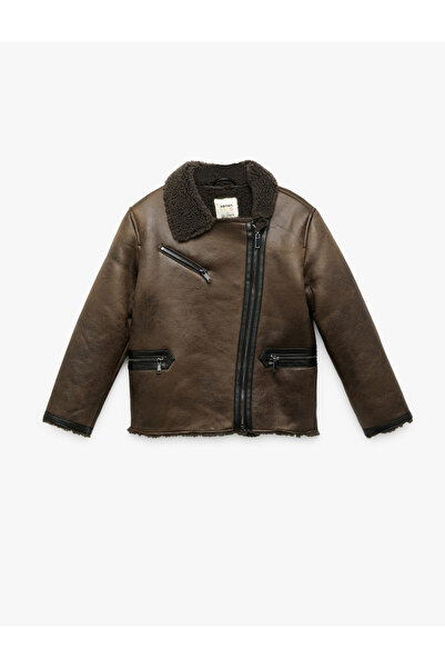 Koton Дългоръкава яке от изкуствена кожа с цип и плюшена подплата