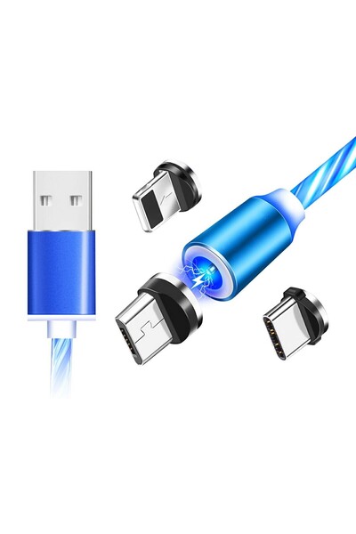 Aptel Cablu telefon, 3in1, lumina LED, capete interschimbabile magnetic, alba...