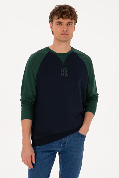 U.S. Polo Assn. Erkek Bisiklet Yaka Regular Fit Koyu Yeşil İnce Sweatshirt 50315420-VR079