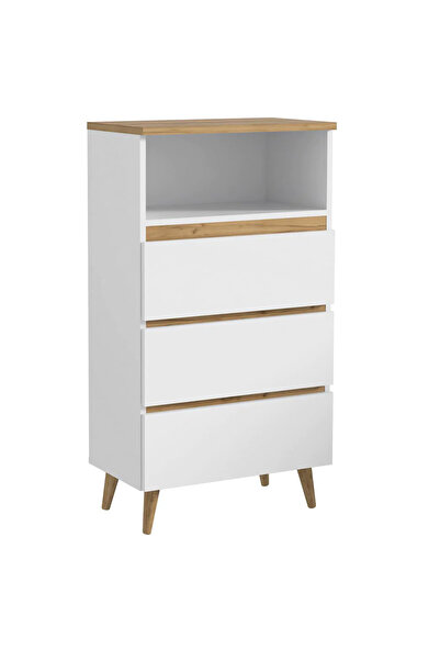 SERSIMO Norge 03 bookcase chest with 3 drawers and open shelf, 65x37x119 cm, white and craft oak