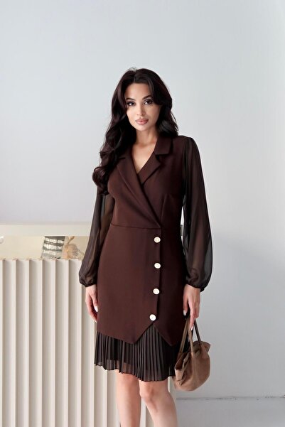 Serica Moda Рокля с плисирана яка и балонни ръкави