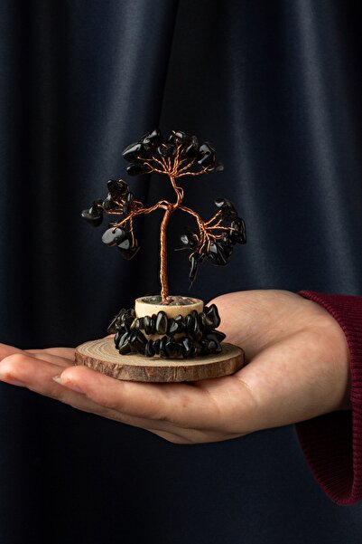 Uçar Doğaltaş Obsidyen Taşı El Yapımı Doğal Taş Dekoratif Ağaç