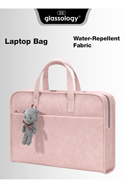 Glassology حقيبة كمبيوتر محمول من الجلد الصناعي لأجهزة الكمبيوتر المحمولة مقاس 13-14 بوصة - أنيقة ومتينة، لون وردي