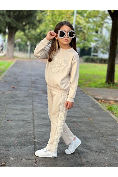 ALPİDS Stone Heart Detail Rose Detail Girl's Set