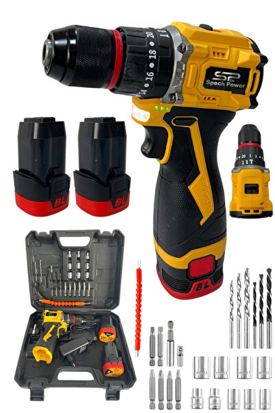 Spech Power Darbeli Çift Akülü Li-On Batarya Kömürsüz Armut Matkap Metal Şanz...