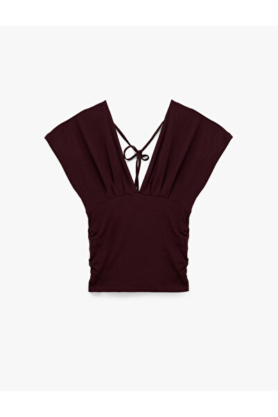 Koton Draped Backless Tie-Up Detail V-Neck Blouse