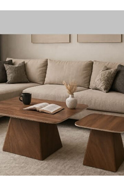 BEC49 طقم طاولات قهوة مودرن خشبي (قطعتين) بتصميم متداخل