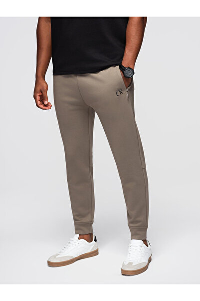 OMBRE Men's joggers with drawstrings and rubber print - ash V3 OM-PASK-0223