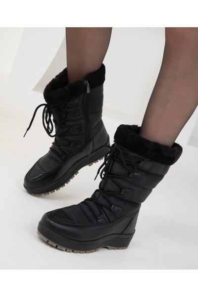 ASYA GİYİM Kadın Kürklü Bağcıklı Kışlık Kar Botu