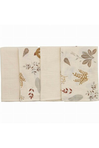 Bubaba Set 4 lavete, Bubaba, Din muselina, Dimensiune 40x40 cm, Beige Leafs