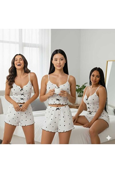 sevateks Patterned Suspender Shorts Nightgown Women's Pajama Set