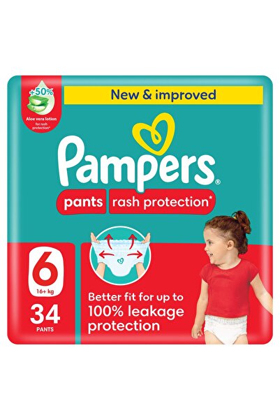 Pampers حفاضات حماية من الطفح الجلدي مقاس 6، 16-21 كجم + عبوة ضخمة خالية من ا...