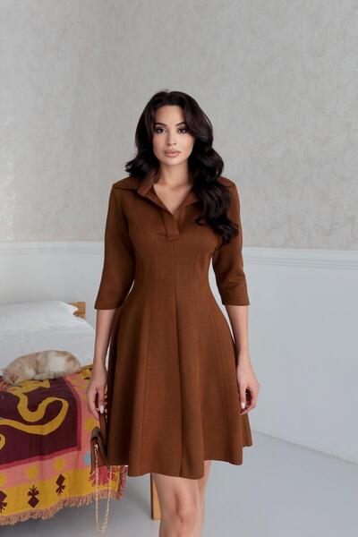 Serica Moda Brown Shirt Collar Suede Dress