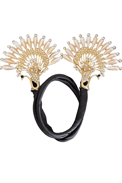 TAKIŞTIR Gold Color Peacock Figured Stone Detailed Bun Hairpin