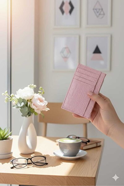 Uzs pace Luxury Crocodile Patterned Zippered Card Holder & Wallet - Pink