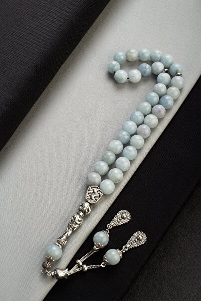 Uçar Doğaltaş Sıkma Akuamarin Doğal Taş Küre Kesim 33 lu 10mm Tesbih