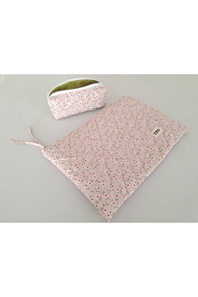TALL WAY Crisp Pink Floral Laptop-Pencil Case Set (10-11-12 Inch)