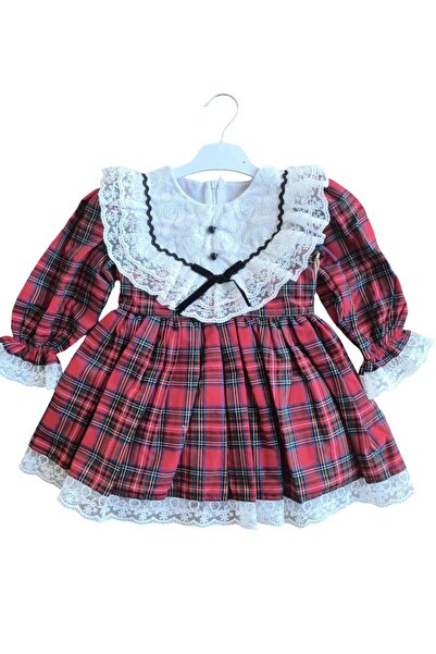 TOGY BABY VE KIDS WEAR Laura Baby Ekoseli ve Fiyonklu Kız Bebek /Çocuk Özel Gün/Doğum Günü /Party Elbise