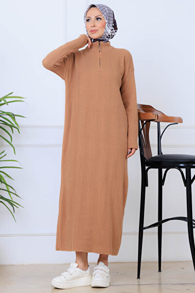 benguen Corded Fabric Knitwear Dress K3005 Mink