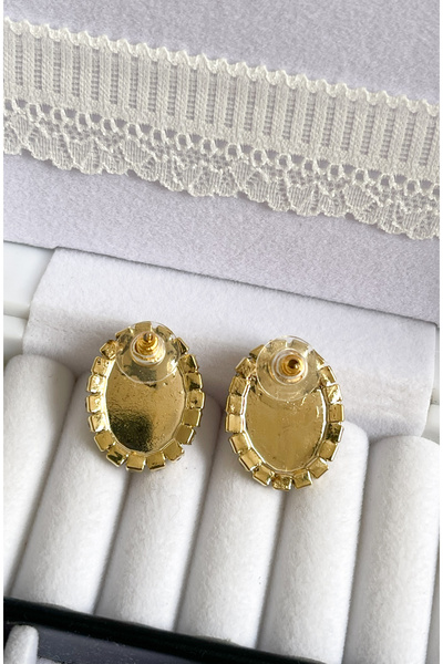 Happyline Kenarları taşlı ve incili büyük küpe gold kaplama Choker tasma