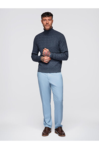 OMBRE Pulover de golf tricotat cu împletitură pentru bărbați - Bleumarin V3 OM-SWTN-0157