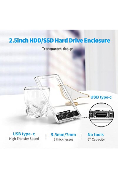 Newentor 2.5" USB-C 3.1 Gen2 to SATA III HDD/SSD Enclosure (7mm/9.5mm), Tool-free, UASP, 2 Cables