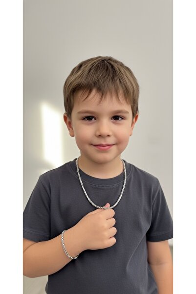 derokas 316 L Çocuk Kral Model Kolye Bileklik 2 Li Set Hipoalerjenik Kararmaz Şık Zarif Set Gümüş Renk Erkek