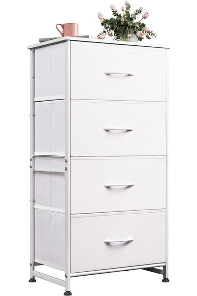 Gogoya 4-Drawer Fabric Storage Tower Dresser - Steel Frame, Wooden Top (White)
