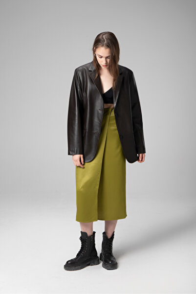 Dericlub Bloom Kadın Oversize Düğmeli Hakiki Deri Blazer Ceket