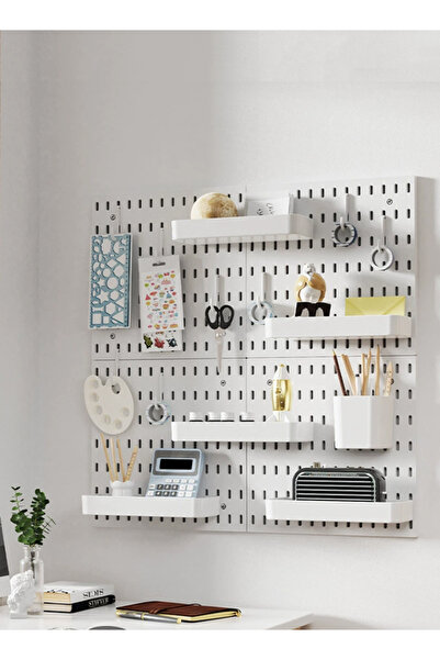 Generic مجموعة منظم حائط من 4 قطع من لوح خشبي أبيض مع رف حائط للتخزين والعرض، وحدات قابلة للتعليق