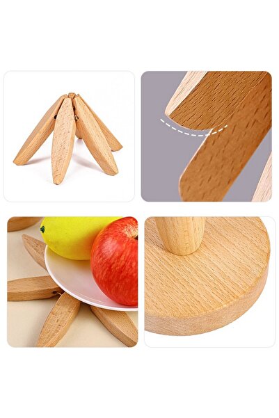 Kawimoda Set of 4 Bamboo Tree Trivets with Stand Heat Resistant Cup and Pot Bottom Folding Trivets