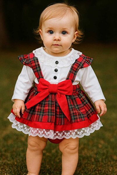 TOGY BABY VE KIDS WEAR Laura Baby Ekoseli ve Fiyonklu Kız Bebek /Çocuk Özel G...