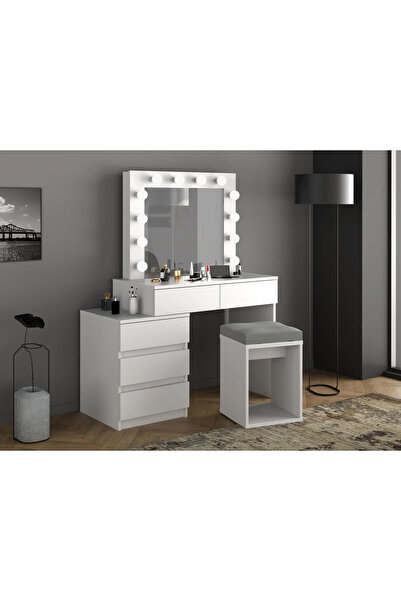 SERSIMO Adele dressing and makeup table with 5 drawers and 12 LED mirror, 113x47x142 cm, white