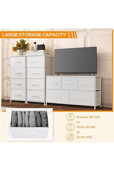 Gogoya 4-Drawer Fabric Storage Tower Dresser - Steel Frame, Wooden Top (White)