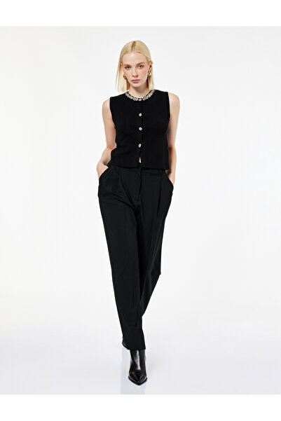 Koton Vestă tricotată cu guler rotund pietre cu nasturi