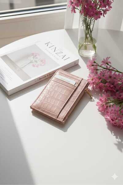 Uzs pace Luxury Crocodile Patterned Zippered Card Holder & Wallet - Pink