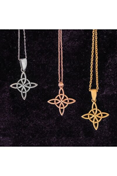 AİCHA JEWELLERY 925 Ayar Gümüş Üzeri ROSE Kaplama Witch’s Knot El Yapımı Kolye