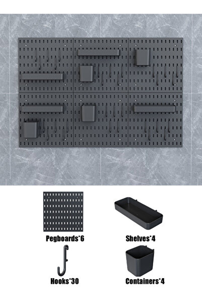Generic مجموعة منظم حائط من 6 قطع باللون الأسود مع رف حائط للتخزين والعرض، وحدات قابلة للتعليق