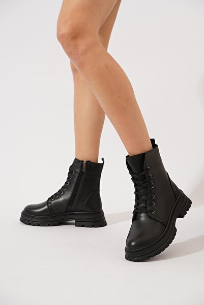 Moda Pie Civene Дамски ботуши с цип от естествена кожа Черна кожа