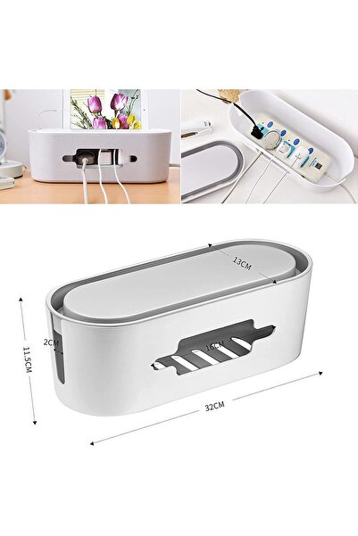 Arabest Cable Management Box — Power Strip Holder with Ventilation, Desk Wire Organizer (White, 32